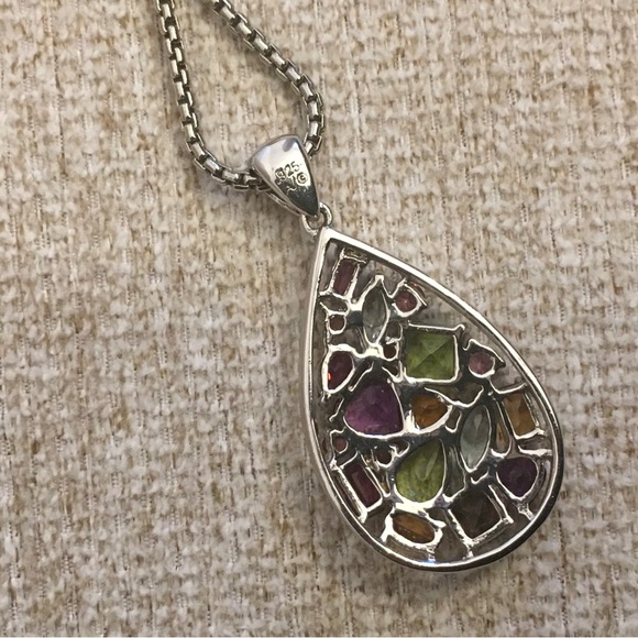 Zales Gorgeous!!!! Multi-Gemstone Teardrop-Shaped Pendant in Sterling Silver - Picture 7 of 10